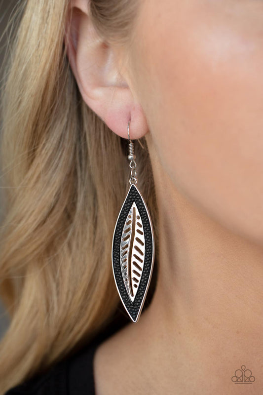 Paparazzi Accessories - Leather Lagoon - Black earrings