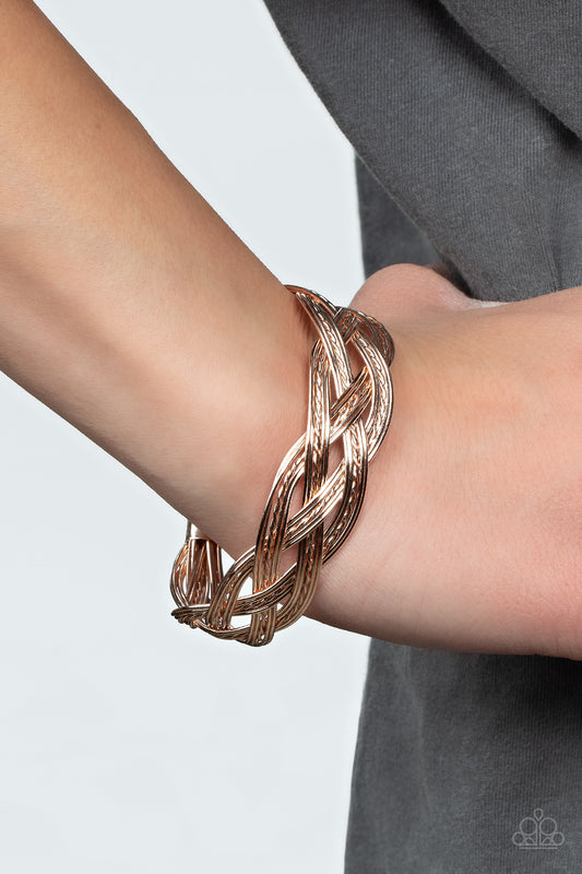 Paparazzi Accessories - Get Your Wires Crossed - Rose Gold bracelet