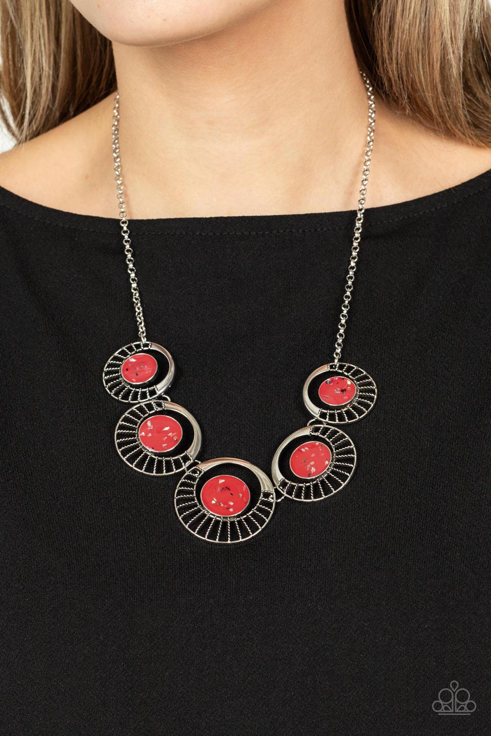 Paparazzi accessories - Elliptical Effervescence - Red necklace