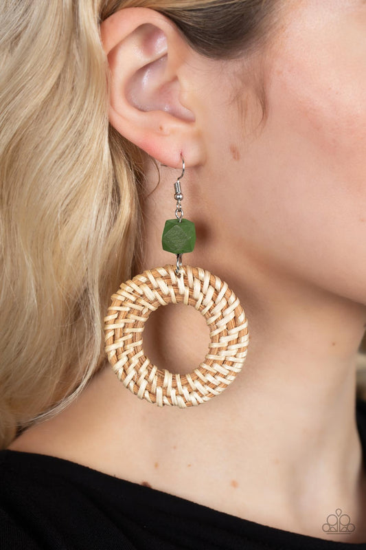 Paparazzi Accessories - Wildly Wicker - Green earrings