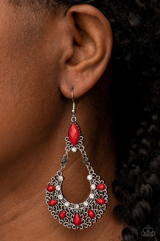 Paparazzi Accessories - Fluent in Florals - Red earrings