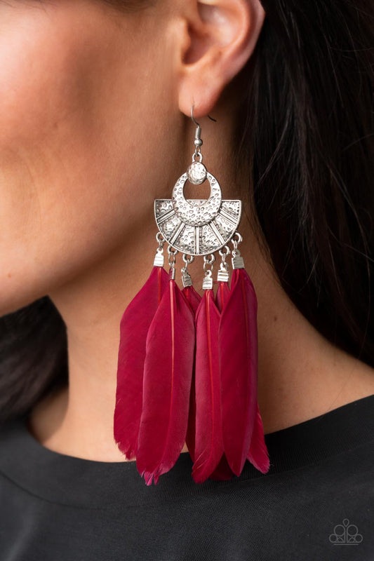 Paparazzi Accessories - Plume Paradise - Red earrings